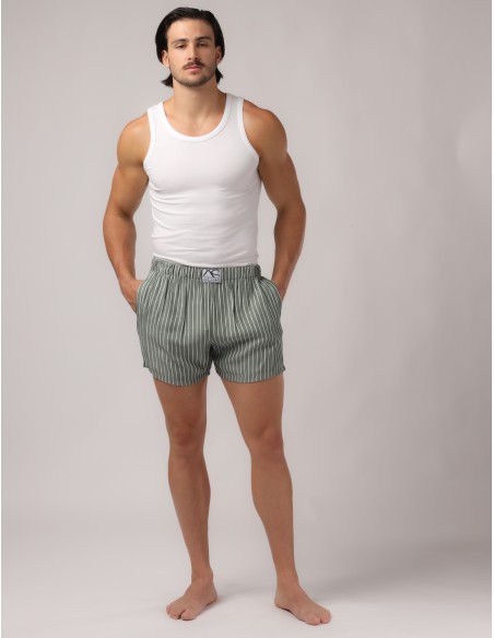 Adam Smith - Side Pocket Relax Σορτς - Πράσινο με άσπρες ρίγες