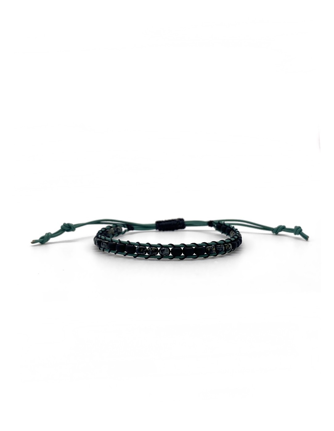 Zosimi Beads - Δερμάτινο Βραχιόλι - Τιρκουάζ με μαύρο και Picasso Smoky μαύρο