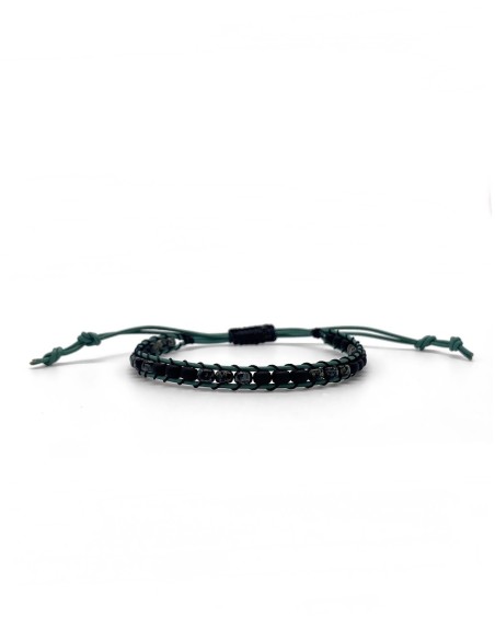 Zosimi Beads - Δερμάτινο Βραχιόλι - Τιρκουάζ με μαύρο και Picasso Smoky μαύρο