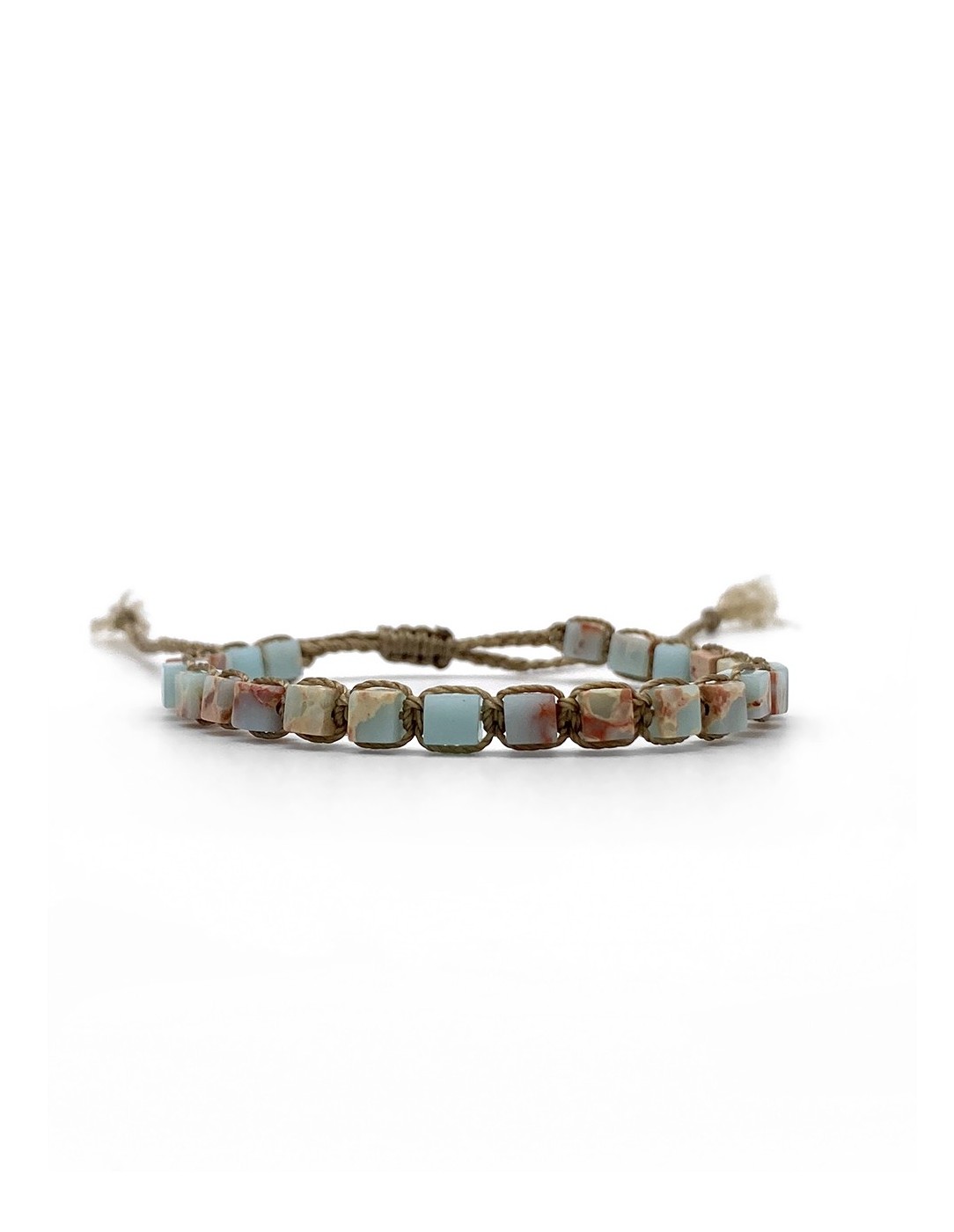Zosimi Beads - Cubes Gemstone Βραχιόλι -  Ίασπης Ανοιχτό Μπλε / Κόκκινο