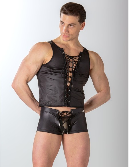 WOH - Night Universe Lace-Up Αμάνικο - Μαύρη Δερματίνη