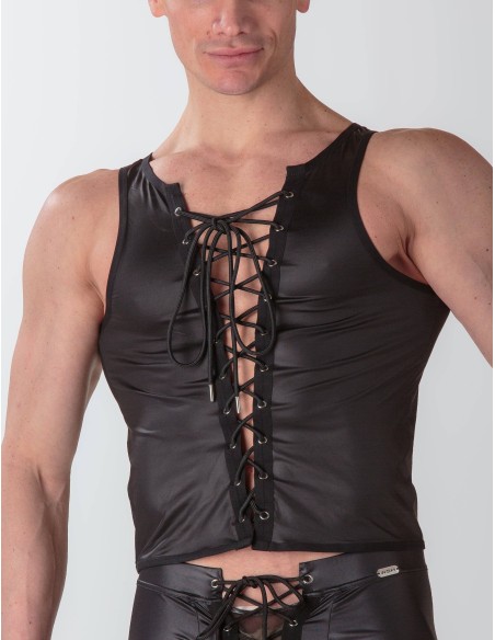 WOH - Night Universe Lace-Up Αμάνικο - Μαύρη Δερματίνη