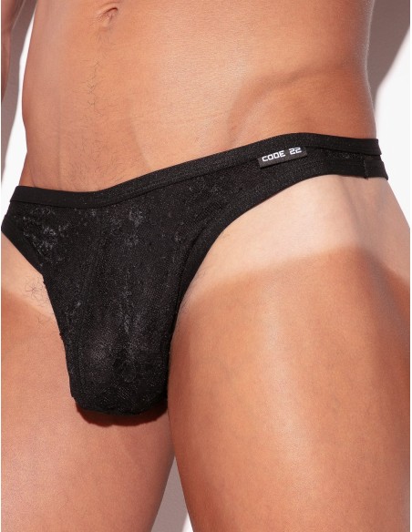 CODE 22 - Lace Tracer Thong - Μαύρο