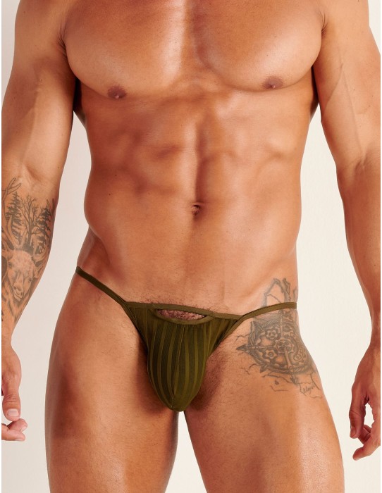WOH - Personal Allure Stripe Thong - Λαδί